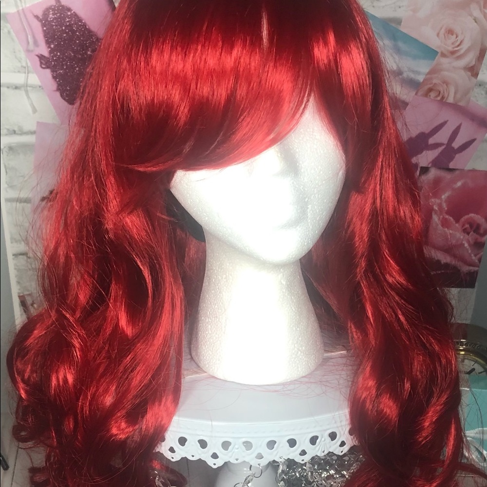 25” Dark Red Wine Long Heat Resistant Fiber Wig with Bangs